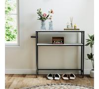 (Marble White,Ink Black) Console Table for Hallway, 2-Tier Slim Sofa Table, 20 x 80 x 80 cm, Hallway Table with 2 Shelves, for Living Room, Bedroom