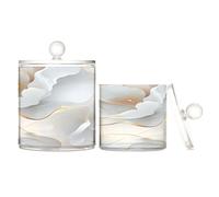 Marble White Neutral Clear Plastic Candy Organizer Storage with lid Bathroom Essentials Decorative Storage Bin for Floss Picks,Paper Clips,2 Pack