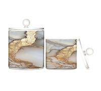 Marble White Neutral Clear Plastic Storage Containers with lid Pantry Essentials Decorative Dental Floss Storage Jar for Cotton Swabs,Cotton Pad2 Pack