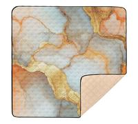 Marble White Orange Large Sturdy Baby Gym & Activity Mat for Floor Waterproof Baby Kick Crawling Mat for Baby Kids Toddlers Infants, 50'' x 50''