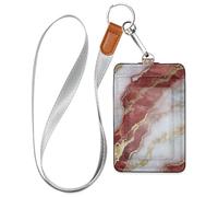 Marble White Red Cruise Essentials Name Badge Holder with Lanyard id case Holder for Ship Cards Travel & Vacation