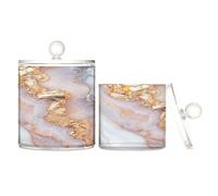 Marble White Rose Gold Clear Plastic Storage Containers with lid Pantry Essentials Decorative Storage Bins for Floss Picks,Paper Clips,2 Pack