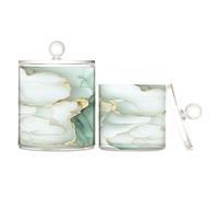 Marble White Sage Green Clear Plastic Storage Container Jars with lid Office Essentials Decorative Dental Floss Storage Jar for Floss Picks,Paper Clips,2 Pack