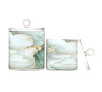 Marble White Sage Green Clear Plastic Storage Organizer with lid Bathroom Essentials Decorative Dental Floss Storage Jar for Floss Picks,Paper Clips,2 Pack