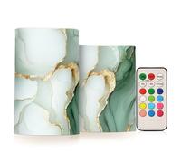 Marble White Sage Green Flameless Pillar Candle Led Candles with Battery Powered for Living Room 4" 5" Set of 2