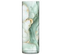 Marble White Sage Green Plastic Cylinder Vase 11.8 x 3.9 Inch Tall Flower Vase Unbreakable Vases for Living Room Dining Table Bookshelf Library Decor