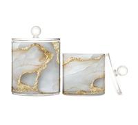 Marble White White Clear Plastic Storage Container Jars with lid Bathroom Essentials Decorative Storage Bin for Floss Picks,Paper Clips,2 Pack
