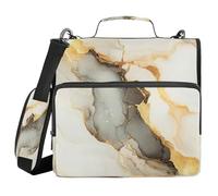 Marble White Yellow 3 Ring Office Binder Organizer With Handle And Removable Shoulder Strap Easy To Carry Portable Home Travel Safe Storage Bag For