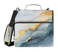 Marble White Yellow 3 Rings Office Binder Organizer With Handle Multiple Pockets Wallets Portfolio Organizer For Medium Student