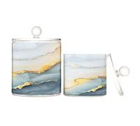 Marble White Yellow Clear Plastic Storage Containers with lid Pantry Essentials Decorative Small Storage Bins for Floss Picks,Paper Clips,2 Pack