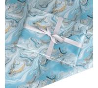 Marble Wrapping Paper - Gift Wrap with Blue and Gold Effect Swirl Design - For Men, Women - For Birthday, Christmas, Anniversary, Wedding - by Dyefor - 2 Sheets (60cm x 65cm)