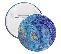 Marbled Blue Abstract Golden Sequins Liquid Ink Paint 1 PC Round Tinplate Badge, Badge Lapel Tie Pin, Lightweight Button Badge for Women Men Office Worker Teacher Student Decor