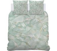 Marbled Duvet Cover Double - Super Soft Modern Abstract Bedding Double Bed Set - Sage Green Gold Doublesided Comforter Cover with 2 Pillowcases - 200x200 cm Microfibre