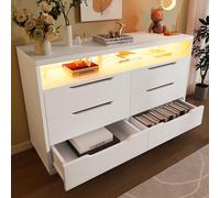 Marbled Sideboard with 6 Storage Drawers, RGB LED Lighting, Modern Storage Cabinet for Bedroom, Living Room, 120L x 40W x 85H cm, White Aosom.UK