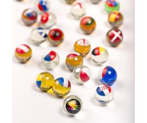 MARBLEFLAGS European Championship 25 Childrens Glass Marbles with World Cup Flags 16mm Ideal for Marble Runs and Marble Races