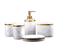 Marbling Bathroom Set,Bathroom Accessory Set Marble Printed Resin Soap Dispenser Toothbrush Holders Cup 5Pcs White