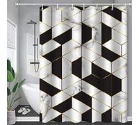 Marbling Black Gold Shower Curtain 180 x 180 cm, Shower Curtains Mould Proof Resistant Polyester Fabric Bath Curtain, Waterproof Washable Bathroom Curtains with 12 Plastic Hooks for Wet Room