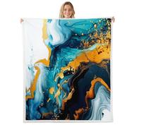 Marbling Throw Blanket,Colorful Abstract Marble Texture Fleece Blankets for Kids Girls Boys Room Decor,Art Modern Fashion Colorful Sherpa Blanket for Chair/Sofa,50"×60",Dark Green Gold