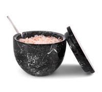 MARBLOUS KRAFTS Black Zebra Marble Salt Cellar with Lid and Spoon 3 x 4 Inch Flaky Salt Containers for Countertop, Marble Sugar Bowl and Salt Bowl