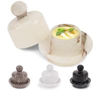 MARBLOUS KRAFTS Marble Mini Butter Dish 4 Inch White Onyx Spreadable Butter Container for Kitchen Countertop, Butter Crock with Lid, Home Storage