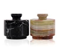 MARBLOUS KRAFTS Marble Salt Cellar 3" Inch Black Zebra & Green Onyx Celtic Salt & Pepper Bowls with Lid for Home & Kitchen, Ideal Sugar & Coffee Storage Container