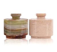 MARBLOUS KRAFTS Marble Salt Cellar with Lid 3" Inch Green Onyx and Verona Salt Holder - Ideal Sugar, Salt and Pepper Bowls for Kitchen Storage