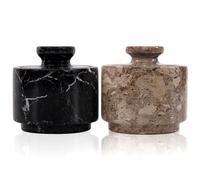 MARBLOUS KRAFTS Marble Salt Cellar with Lid 3" Inch Zebra Black and Oceanic Celtic & Garlic Salt Dispenser for Kitchen & Home Storage, Spice Tools Container