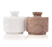 MARBLOUS KRAFTS Marble Salt Cellar with Lid 3" White and Marinara Salt Holder Bowls, Seasoning Containers Kitchen Storage, Home Décor