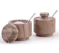 MARBLOUS KRAFTS Marble Salt Cellar with Lid and Spoon 3 Inch Wood Salt and Pepper Dish Ideal Sugar and Salt Bowls Countertop, Coffee Container, Spice Jars, Candy Jar