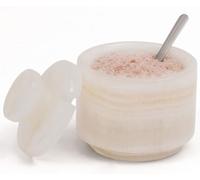 MARBLOUS KRAFTS Marble Salt Cellar with Lid & Spoon 3" White Onyx Small Flaky Salt Box, Sugar Jar, Spice Storage Countertop, Ideal For Salt Container, Seasoning Jar Kitchen