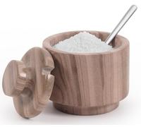 MARBLOUS KRAFTS Marble Salt Cellar with Lid & Spoon 3" Wood Small Flaky Salt Box, Sugar Jar, Spice Storage Countertop Ideal Salt Container, Seasoning Jar Kitchen