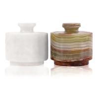 MARBLOUS KRAFTS Marble White and Green Onyx 3.5 oz Salt Cellar, Trinket Box and Pinch Pot 3" X 3" Kitchen décor for Counter Mason Salt Pepper Bowls Salt Container (White and Green Onyx)