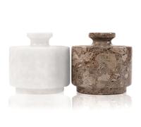MARBLOUS KRAFTS Stylish Marble Salt and Pepper Cellar White and Grey Oceanic 3.5 oz Salt Cellar, Salt Container and Tea Storage Box 3" X 3" Salt Holder with lid (White and Grey Oceanic)