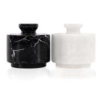 MARBLOUS KRAFTS stylish marble salt cellar set, black and white, butter keeper 3" X 3" Kitchen décor for counter Mason Salt Pepper Bowls salt container salt pig pot, butter holder and tea containers
