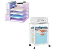 Marbrasse 5-Tier Paper Letter Tray Organizer with File Holder + Printer Stand with Storage,Desk Organizer for Office Supplies,Large Rolling Cart on Wheels for 3D Printer