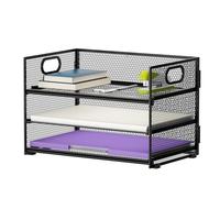 Marbrasse Desk Organiser,3 Tire Letter Paper Tray Organiser with Handle,Mesh Desk Tray for A4 File,Home Office Supplies (Black)