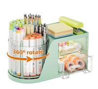 Marbrasse Desk Organiser,360-Degree Rotating Pen Holder,Desk Organisers Accessories with 5 Compartments Pencil Organizer,Art Supply Storage Box Caddy for Home Office (Green)