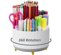 Marbrasse Desk Organiser,360-Degree Rotating Pen Holder,Desk Organisers and Accessories with 5 Compartments Pencil Organiser Storage Box Caddy for Office,Home (Mix White and Grey)