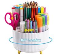 Marbrasse Desk Organiser,360-Degree Rotating Pen Holder for Accessories with 5 Compartments Pencil Organiser, Pen Storage Box Caddy for Office,Home (White)