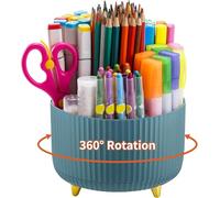 Marbrasse Desk Organiser,360-Degree Rotating Pen Holder for Accessories with 5 Compartments Pencil Organiser,Pen Storage Box Caddy for Office,Home(Dark Green)