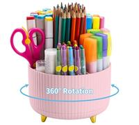 Marbrasse Desk Organiser,360-Degree Rotating Pen Holder for Desk Accessories with 5 Compartments Pencil Organiser, Pen Storage Box Caddy for Office,Home(Pink)