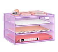Marbrasse Desk Organiser,4 Tier Mesh Letter Tray with Handle,Magazine File Holder,Letter Paper Document Storage Rack,Filing Trays Organiser for Office Home School (Purple)