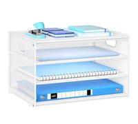 Marbrasse Desk Organiser,4 Tier Mesh Letter Tray with Handle,Magazine File Holder,Letter Paper Document Storage Rack,Filing Trays Organiser for Office Home School (White)