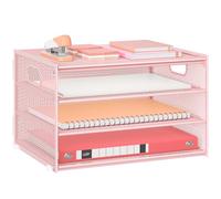 Marbrasse Desk Organiser,4 Tier Mesh Letter Tray with Handle,Magazine File Holder,Letter Paper Document Storage Rack,Filing Trays Organiser for Office Home School (Pink)