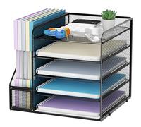 Marbrasse Desk Organizer and Office Accessories,5-Tier Paper Letter Tray Organizer with File Holder, Mesh Desktop Organiser for Desk, Office Supplies & Desk Tidy Organiser (Black)