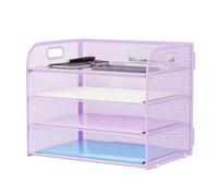 Marbrasse Desk Trays Organiser,4 Tier Letter Paper Tray with Handle,Mesh in Tray for Desk Office Home A4 File Document Storage (Purple)