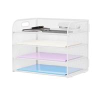 Marbrasse Desk Trays Organiser,4 Tier Letter Paper Tray with Handle,Mesh in Tray for Desk Office Home A4 File Document Storage (White)