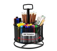 Marbrasse Mesh Desk Organiser, 360-Degree Rotating Multi-Functional Pen Holder,4 Compartments Desktop Stationary Organiser, Home Office Art Supply Storage Box Caddy Rack(Black)
