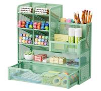 Marbrasse Mesh Desk Organiser,Stationary Organiser,Multifunctional Pen Holder,Desktop Storage and Drawer for Home Office (Green)