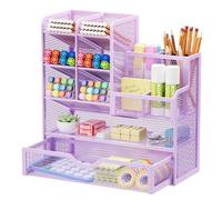 Marbrasse Mesh Desk Organiser,Stationary Organiser,Multifunctional Pen Holder,Desktop Storage and Drawer for Home Office (Purple)